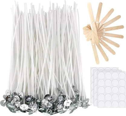 Candle Wicks, 100Pcs 6-Inch Cotton Wicks with 30 Stickers & 10 Centering Tools | Complete Candle Making Supplies Kit for Soy Beeswax, Candle in Jar, DIY Starter Kit