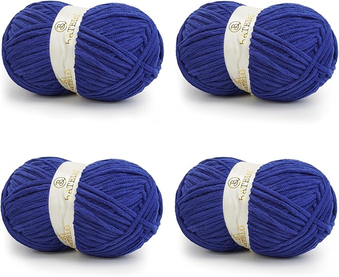 Chenille Yarn for Crocheting & Knitting 880 Yards, Soft Thick Fluffy Bulky Blanket Yarn, 4 Pack of 10.5oz(Dark Blue)