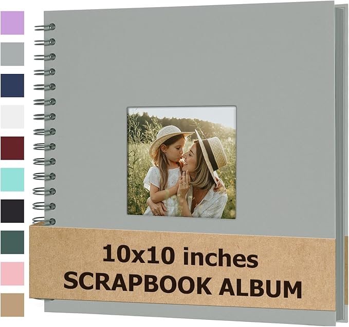 Scrapbook Album 10x10 Inches Photo Album Hardcover Kraft with Window Scrap Book Blank Memory Book for Baby Wedding Guest Book Couples Graduation Travel DIY Anniversary, 100 Pages Grey