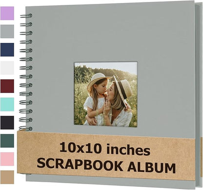 Scrapbook Album 10x10 Inches Photo Album Hardcover Kraft with Window Scrap Book Blank Memory Book for Baby Wedding Guest Book Couples Graduation Travel DIY Anniversary, 40 Pages Grey