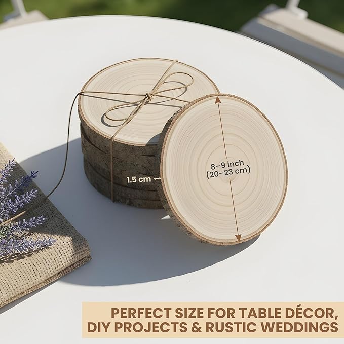 10 Pack Natural Wood Slices for Centerpieces – Rustic Wedding Table Decorations, Unfinished Wooden Rounds for DIY Crafts and Home Decor (8–9 inch)