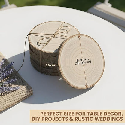 10 Pack Natural Wood Slices for Centerpieces – Rustic Wedding Table Decorations, Unfinished Wooden Rounds for DIY Crafts and Home Decor (8–9 inch)