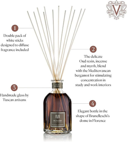Dr. Vranjes - Oud Nobile 500 ml Diffuser + Double Pack of White Sticks (3 Pieces Bundle)- Luxury Home Fragrance, Made in Italy, Main Scent: Oriental, Olfactory Pyramid: Bergamot, Oud, Myrrh
