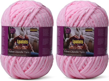 Baby Blanket Yarn for Crocheting - 2 Pack of 200g/7oz Chunky Chenille Yarn for Knitting Blankets Amigurumi - #6 Super Bulky - 348 Yards Soft Thick Plush Yarns (2, Dark Pink)