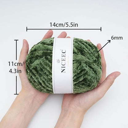 NICEEC 300g Soft Chenille Yarn Blanket Velvet Yarn for Knitting, Crochet, Weaving DIY Craft Total Length 150m (164yds)_Army Green