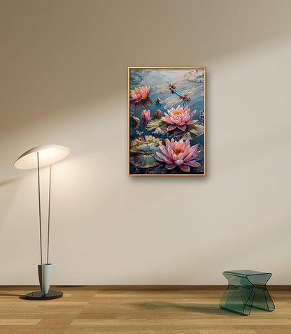 Leczany Cross Stitch Patterns Stamped Kit for Beginners | Embroidery Supplies DIY Craft Kit Needlepoint for Adults Starter | 11CT, 3 Strands | Lotus Pond Dragonfly 15.8x22.4 inches