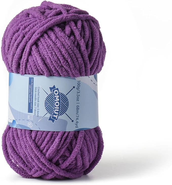 Chunky Chenille Yarn for Crocheting，Baby Yarn for Crocheting Soft Blankets，Bulky Yarns for Crochet Amigurumi，100g (74.3yds) Fluffy Velvet Yarns for Hand Knitting (Purple)
