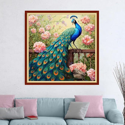 Dimensean Stamped Cross Stitch Kits Full Range of Embroidery Patterns Starter Kits for Beginners Adult DIY Cross Stitches Needlepoint Kits 11CT-Auspicious Peacock 18x18 inch