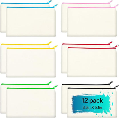 ZeeDix Canvas Pouch- Multi-purpose Cosmetic Bag with Zipper, DIY Craft Canvas Zipper Pouch Blank Makeup Bags Bulk Travel Toiletry Bag for Storage (8.3 x 5 inches)