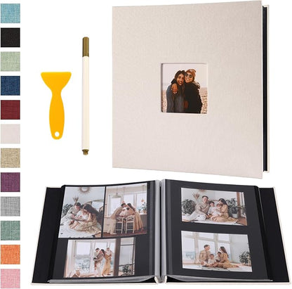 Self Adhesive Photo Album Black Pages Scrapbook Magnetic Photo Albums for 4x6 5x7 8x10 Pictures Books with Sticky Pages with A Metallic Pen for Baby Family Wedding 13.2x12.8 White 40 Pages