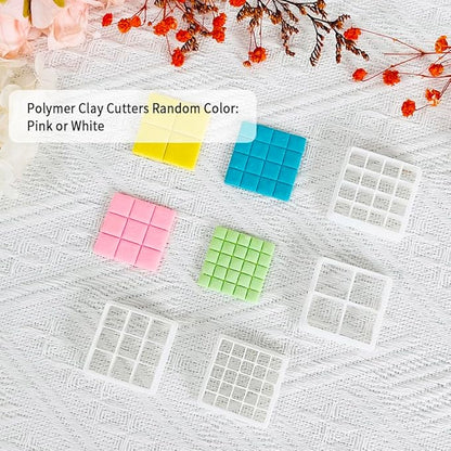 Xaekicr Grid Square Polymer Clay Cutters Set – 4PCS Geometric Clay Cutters for DIY Jewelry Making, Clay Tools for Polymer Clay Molds and Earring Projects