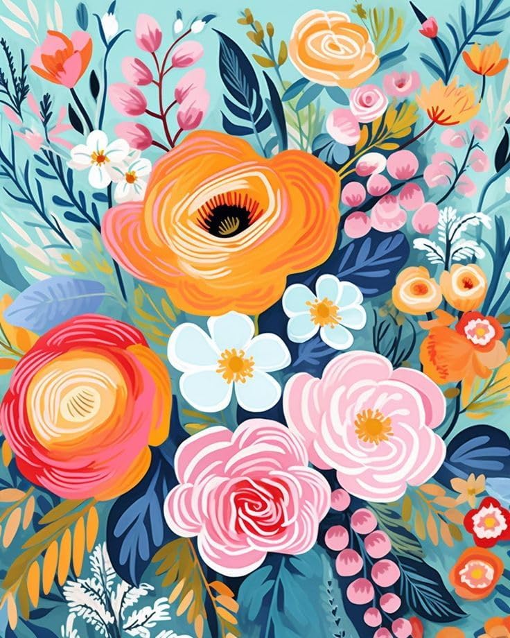 YarnMate Flowers Paint by Numbers Kit for Adults - Flowers Paint by Number on Canvas Without Frame, DIY Acrylic Painting for Gift Home Wall Decor (16x20 Inch) by YarnMate