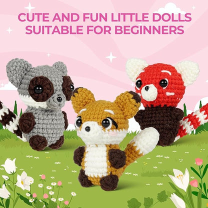 MOREJMTT Crochet Kit for Beginners, Crochet Animal Kits,Crocheting Kit for Starters with Step-by-Step Video Tutorials, Knitting kit (3Pack Forest Animals)