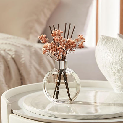 Donurex Flower Reed Diffuser Set 5.07oz Satin Rose Scent Diffuser with Sticks Home Fragrance Reed Diffuser for Bathroom Shelf Decor