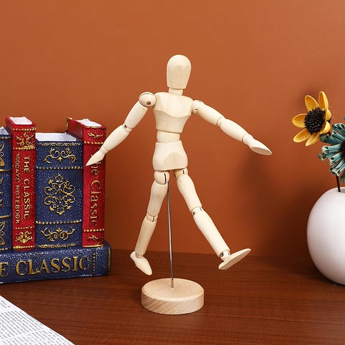 KALLORY Artists Wooden Manikin Flexible Body Joints Human Figure Puppet Model Wood Male Mannequin Doll Ornament Stand for Home Office Desk Decoration Sketching Drawing Painting Supplies