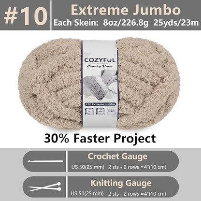 Chunky Yarn for Hand Knitting - #10 Chunky Chenille Yarn, Jumbo Big Thick Chunky Yarns for Crocheting, Super Bulky Chunky Knit Blanket Yarns, 8 Skein (25 yds 8 oz Each Skein), Khaki