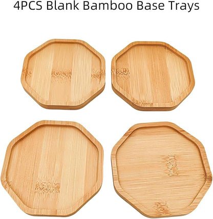 4PCS Mosaic Bamboo Coasters for Crafts, Blank Base Trays, Drinking Cup Coaster, Plant Coaster, Art Plate,DIY Mosaic Supplies (Octagon)