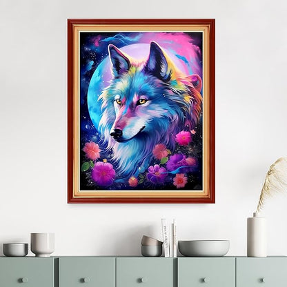 Dimensean Stamped Cross Stitch Kits Full Range of Embroidery Patterns Starter Kits for Beginners Adult DIY Cross Stitches Needlepoint Kits 11CT-Moon Wolf 16x20 inch