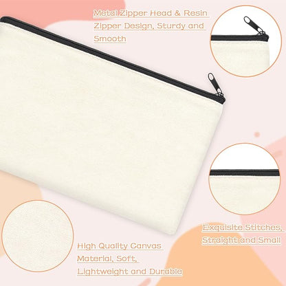 ZeeDix Canvas Pouch- Multi-purpose Cosmetic Bag with Zipper, DIY Craft Canvas Zipper Pouch Blank Makeup Bags Bulk Travel Toiletry Bag for Storage (8.3 x 5 inches)