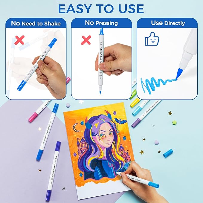 Ohuhu Acrylic Paint Markers Dual Tips: 72 Colors Fine & Dot Paint Pens High Opacity Acrylic Markers Waterproof Lightfast for Christmas Gifts Rock Painting 3D Prints Egg Wood Glass Ceramic DIY Crafts