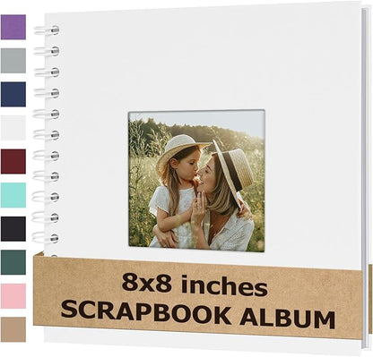 Scrapbook Album 8x8 Inches Photo Album Hardcover Kraft with Window Scrap Book Blank Memory Book for Baby Wedding Guest Book Couples Graduation Travel DIY Anniversary, 40 Pages White
