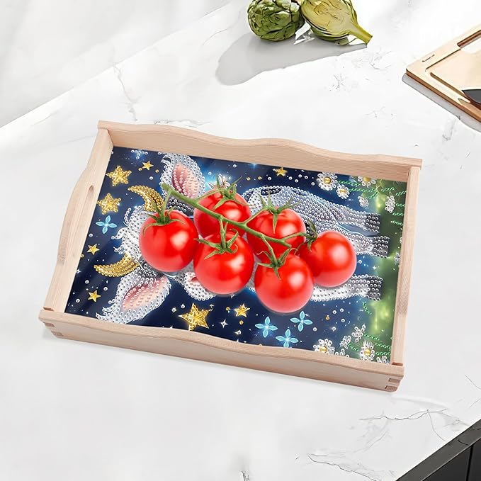 JISHSHAY Diamond Art Serving Tray Diamond Painting Food Tray Gem Art Serving Platter Gem Painting Mosaic Kits for Adults DIY Kits for Adults, with Wood Handle 20×30cm/7.87×11.81in, Cattle Cow