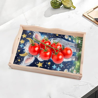 JISHSHAY Diamond Art Serving Tray Diamond Painting Food Tray Gem Art Serving Platter Gem Painting Mosaic Kits for Adults DIY Kits for Adults, with Wood Handle 20×30cm/7.87×11.81in, Cattle Cow
