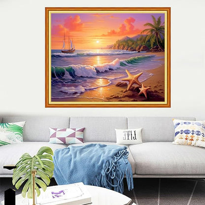 Dooxvey Cross Stitch Kits for Adults Stamped Full Range of Embroidery Starter Kits for Beginners 11CT Printed Cross Stitch Patterns Needlepoint Kits Stamped Crossstitching-Seaside Scenery 16x20 inch