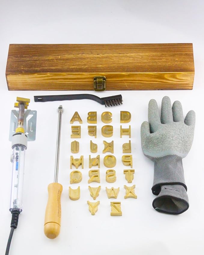 AIMOADO 1" 26Pcs Wood Burning Letter Kit, Wood Burning Letters for Wood Branding Leather Crafting, DIY Gifts for Christmas Wedding Birthday Beginners, with 100W Electric Branding Iron and Wood Handle