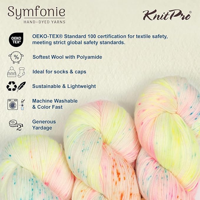 KnitPro Symfonie Hand Dyed Yarn | Extra Fine Merino Wool & Polyamide Blend for Knitting & Crocheting, Fingering Weight, Oeko-TEX Certified 400m, 100g Skein | Terra Variegated Neon Confetti