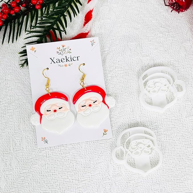 Xaekicr Christmas Santa Polymer Clay Cutters Set – Clay Earring Cutters for DIY Earrings – Cute Holiday Face Clay Molds – Polymer Clay Tools for Jewelry Making