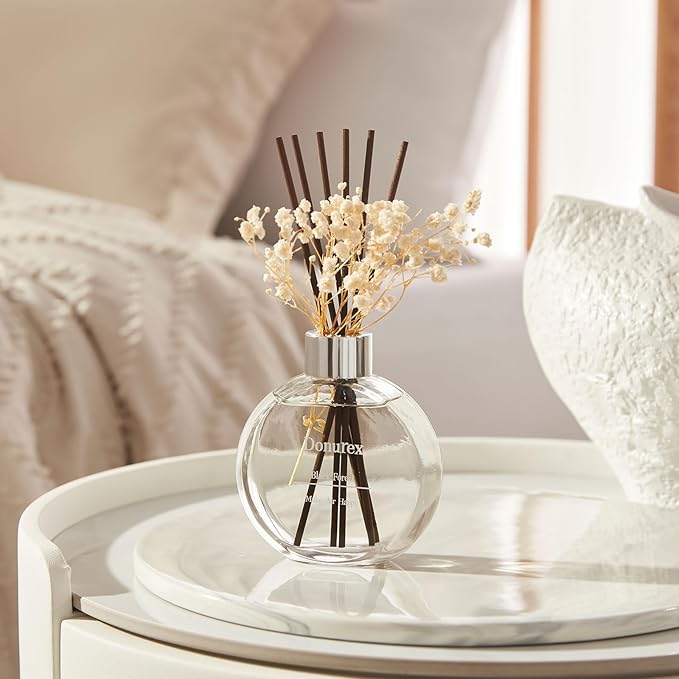 Donurex Flower Reed Diffuser Set 5.07oz Black Forest Scent Diffuser with Sticks Home Fragrance Reed Diffuser for Bathroom Shelf Decor