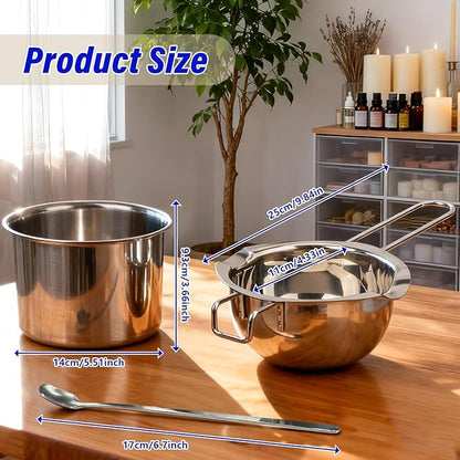 Blingfun Double Boiler Pot Set, Stainless Steel Melting Pot with Candle Wicks, Stickers,Wick Holders,Wick Placing Tube for Soap, Wax, Candle Making