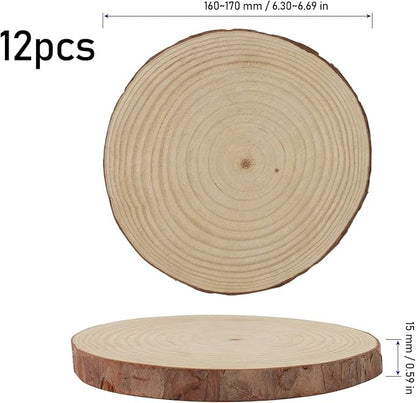 KINJOEK 12 PCS 6-7 Inch Natural Wood Slices with Bark, Unfinished Round Wooden Ornaments Coasters Circles Bulks for Crafts Centerpieces DIY Rustic Wedding Decorations Christmas