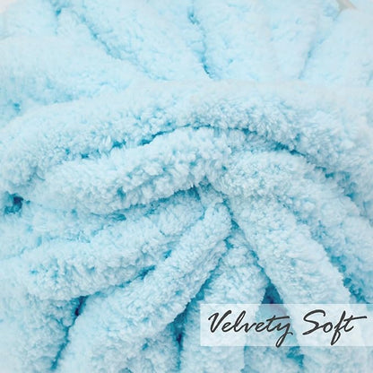 ERLYEEN Chenille Chunky Yarn Super Bulky Soft Thick Fluffy Jumbo Giant Washable Polyester Big Yarn DIY for Arm Knit Blanket Cushion Bed Sofa Home Decor,Light Blue,0.55LB