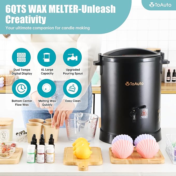 TOAUTO 12Lbs Digital Wax Melter for Candle Making,Easy Pour Spout Large Electric Wax Melting Pot, Wax Melter with Accurate Temperature Control Panel,No Cloggy|Easy Clean for Production Soap Candle