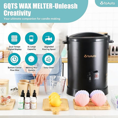TOAUTO 12Lbs Digital Wax Melter for Candle Making,Easy Pour Spout Large Electric Wax Melting Pot, Wax Melter with Accurate Temperature Control Panel,No Cloggy|Easy Clean for Production Soap Candle