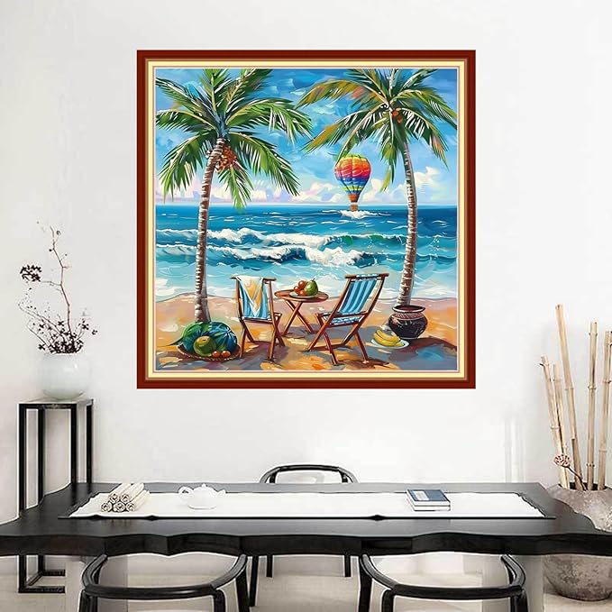 Joyhoor Stamped Cross Stitch Kits for Beginners Needlepoint Kits for Adults Embroidery Kits 11CT Counted Cross Stitch Kits Printed Embroidery Pattern-Rest by The Seaside 18x18 inchs