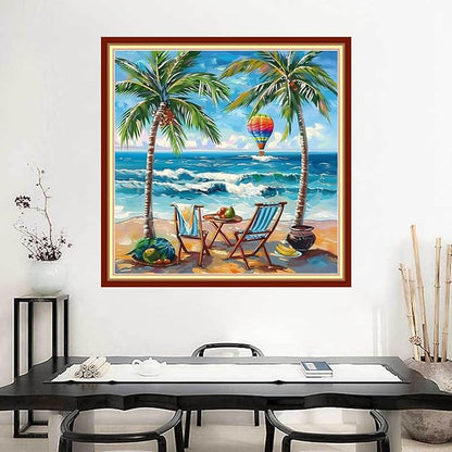 Joyhoor Stamped Cross Stitch Kits for Beginners Needlepoint Kits for Adults Embroidery Kits 11CT Counted Cross Stitch Kits Printed Embroidery Pattern-Rest by The Seaside 18x18 inchs