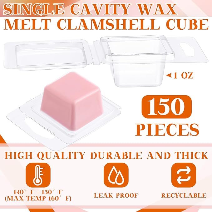 Wesiti Wax Melt Molds Clear Empty Plastic Wax Melt Clamshells Container Pet Single Cube 1 oz Candle Molds for DIY Chocolates Wickless Candles Soap Making (150 Pcs)