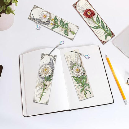 4-Pack 5D Flower Diamond Painting Bookmarks Kit, DIY Diamond Art Bookmarks with Colorful Diamond Gems and Tassels, Floral Bookmark Making Set for Adults, Gift for Book Lovers