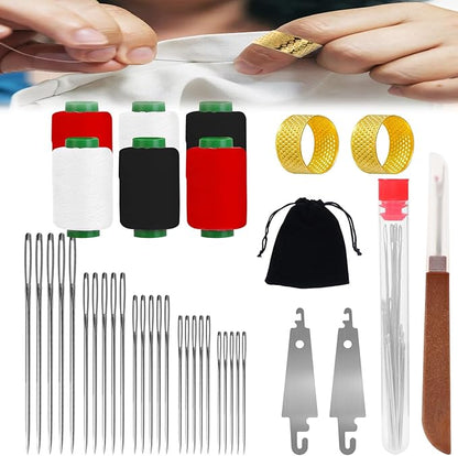 37Pcs Sewing Tool Set, Needles Thread Hand Repair Tools, Sewing Working Kit for Beginners, Include 25 Steel Needles, 6 reels of Thread, Seam Ripper, 2 Needle Threader, 2 Thimbles