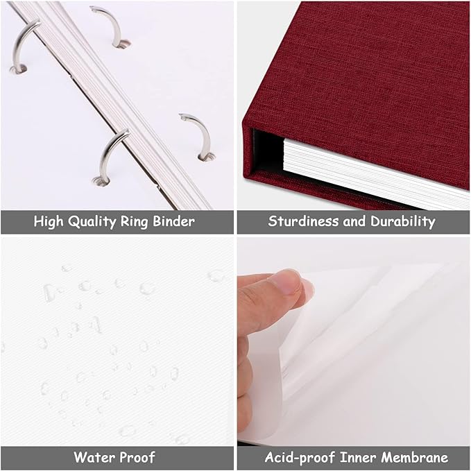 Zesthouse Photo Album Self Adhesive with Picture Display Window, 3-Ring Scrapbook Albums 60 Pages Holds 8x10 5x7 4x6 Photos, DIY Photo Book Ideal Gift for Family Wedding Baby