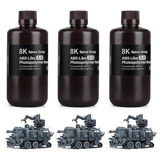 ELEGOO ABS-Like 8K 3D Printer Resin 3.0, 405nm Photopolymer Resin for 12K/14K/16K Mars Saturn Jupiter MSLA DLP LCD 3D Printing with Strength and Toughness, Space Grey 3000g