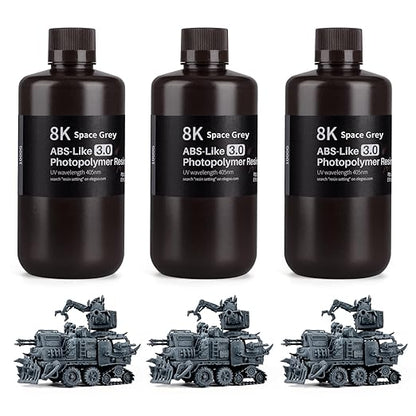 ELEGOO ABS-Like 8K 3D Printer Resin 3.0, 405nm Photopolymer Resin for 12K/14K/16K Mars Saturn Jupiter MSLA DLP LCD 3D Printing with Strength and Toughness, Space Grey 3000g