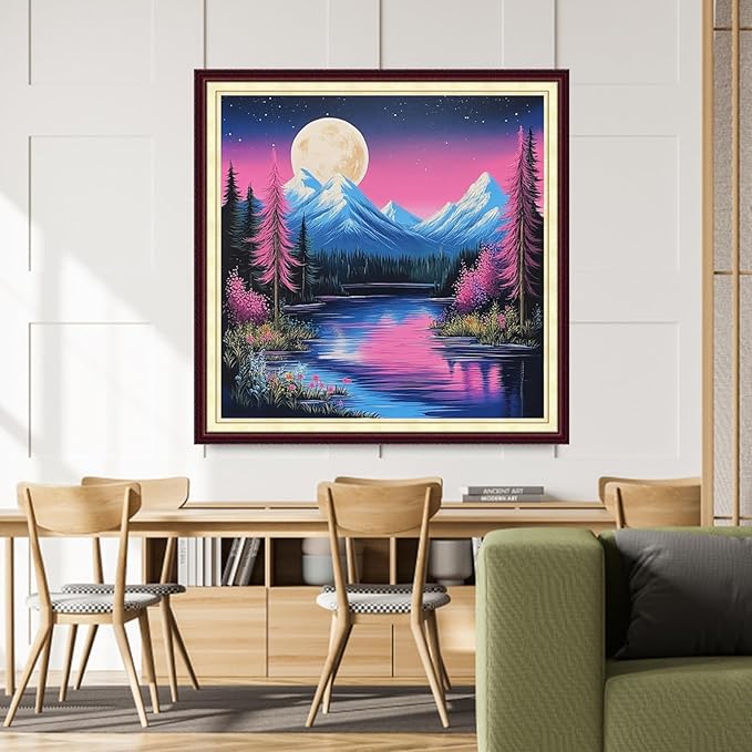 DMCCRAFT Stamped Cross Stitch Kits for Adults 11CT Printed Cross-Stitch Patterns Embroidery Kits Easy Cross Stitching Needlepoint Kits&Moon Night Scene 18x18 inch