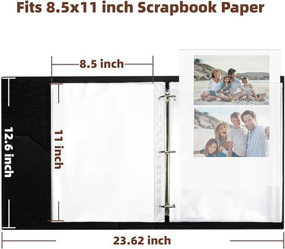 Vienrose Scrapbook Photo Album, 8.5"x11" Faux Leather Cover DIY Scrapbook Album with 50 Sleeves 100 Pages, 3 Ring Vintage Memory Book for Family, Wedding, Birthday, Anniversary, Prussian Blue