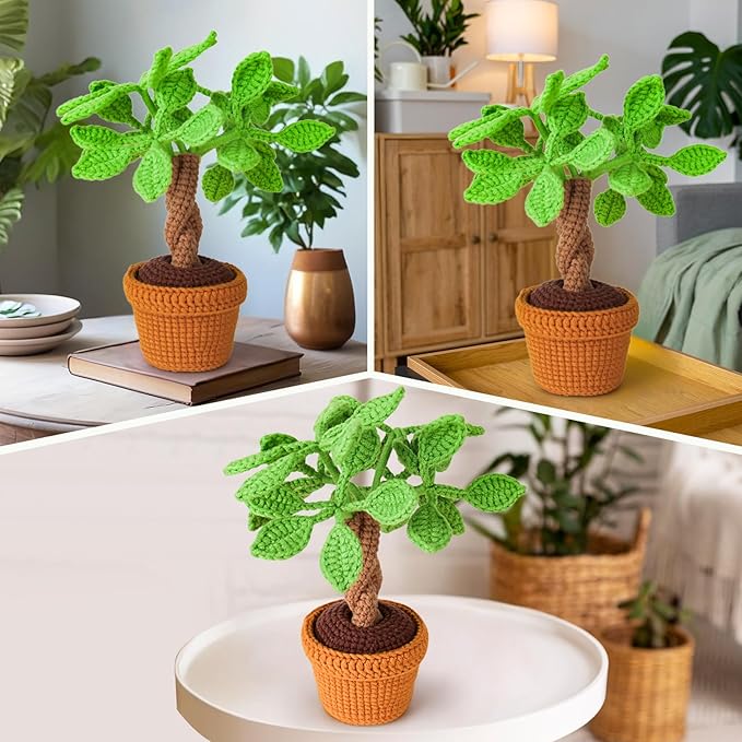 Crochetta Crochet Kit for Beginners, Beginner Crochet Kits for Adults with Step-by-Step Video Tutorials, DIY Knitting & Crocheting Craft Hobbies Supplies, Money Tree Amigurumi(40%+ Yarn)