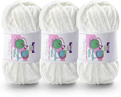 3 Skeins Velvet Chunky Yarn, Chenille Yarn for Crocheting and Hand Knitting, Blanket Yarns for Making Scarves and Knitting Projects - Amigurumi Crochet Yarn (3×3.5oz, 3×87.5yds)