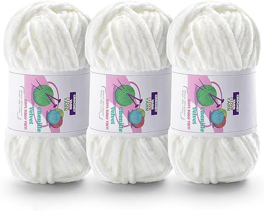 3 Skeins Velvet Chunky Yarn, Chenille Yarn for Crocheting and Hand Knitting, Blanket Yarns for Making Scarves and Knitting Projects - Amigurumi Crochet Yarn (3×3.5oz, 3×87.5yds)